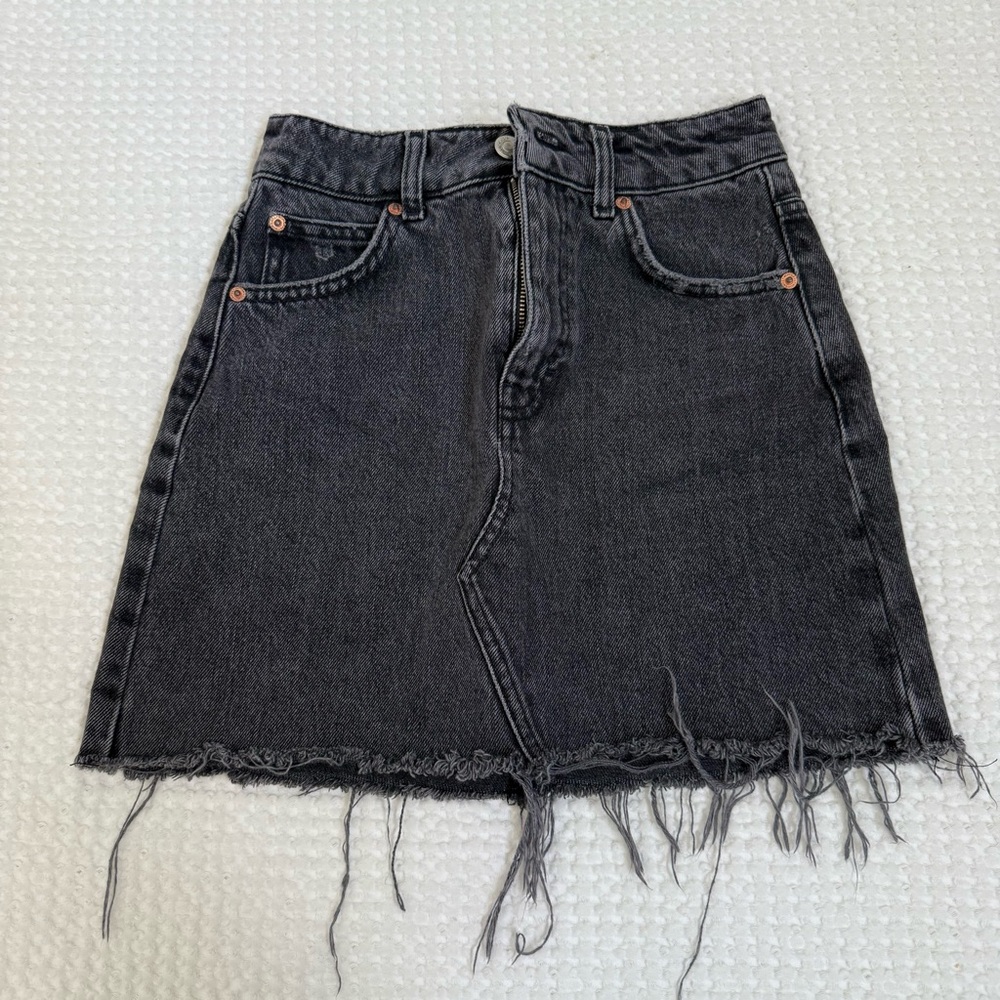 Topshop Charcoal Black Frayed Hem Mini Skirt